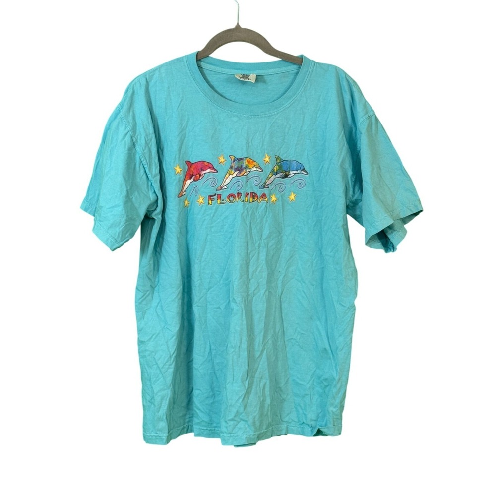 Vintage 100% Cotton Comfort Colors Florida Dolphin Graphic T-Shirt L Garment Dye
